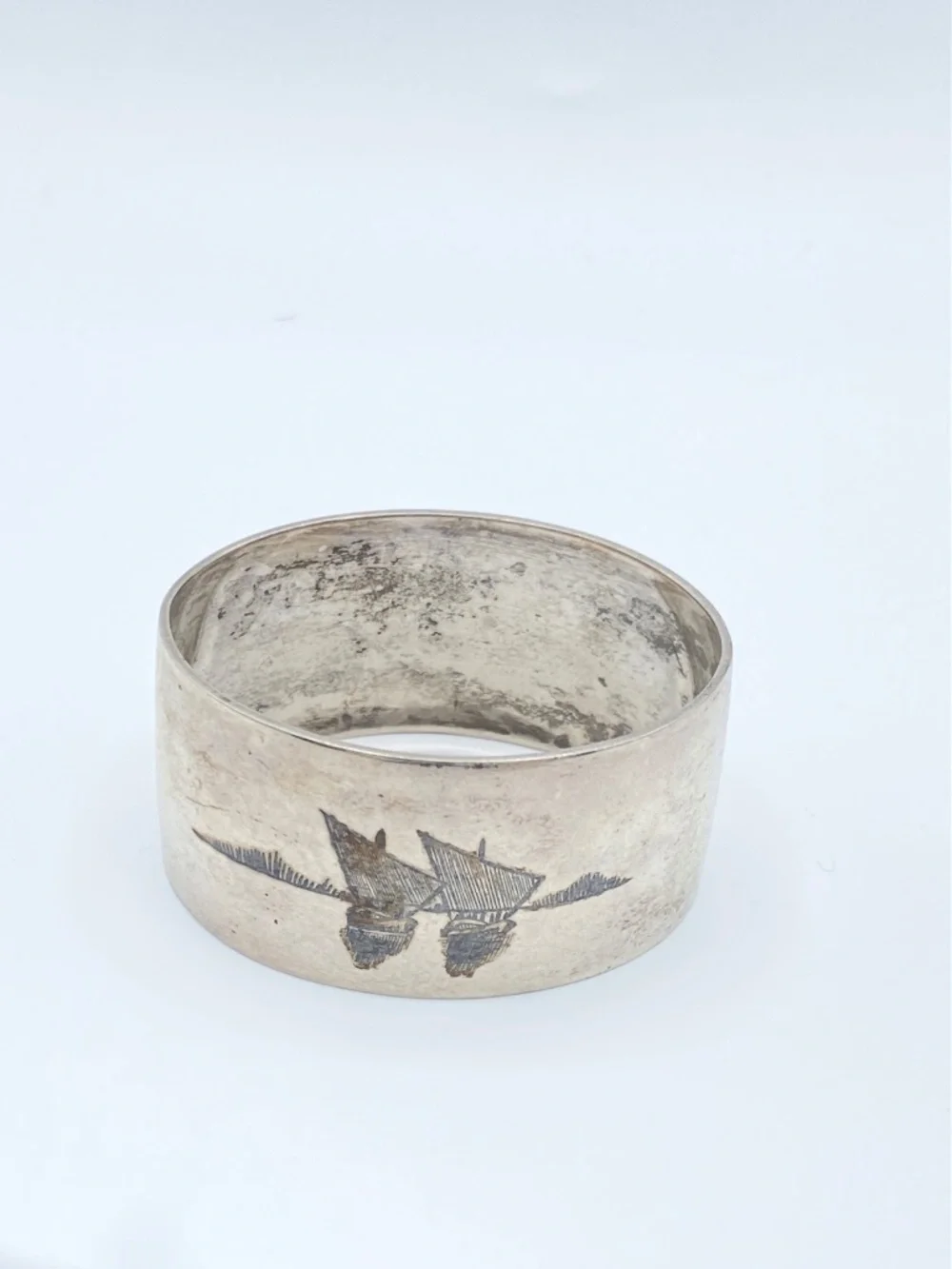 Vintage Iraqi Silver Niello Napkin Rings Set of 4 Double Scenic Middle Eastern